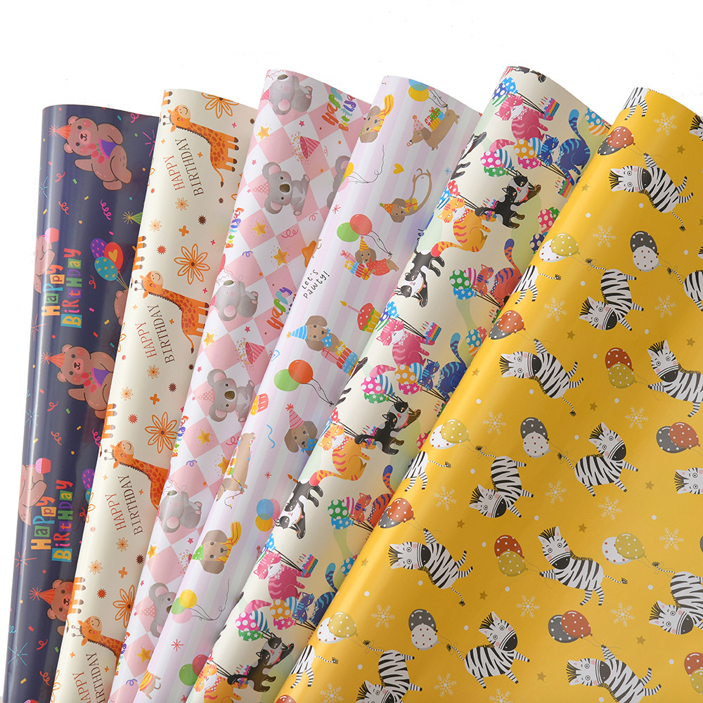 Nuevo papel de embalaje de regalo de dibujos animados de animales papel de regalo de cumpleaños para niños caja de regalo de vacaciones papel de regalo embalaje de papel recubierto