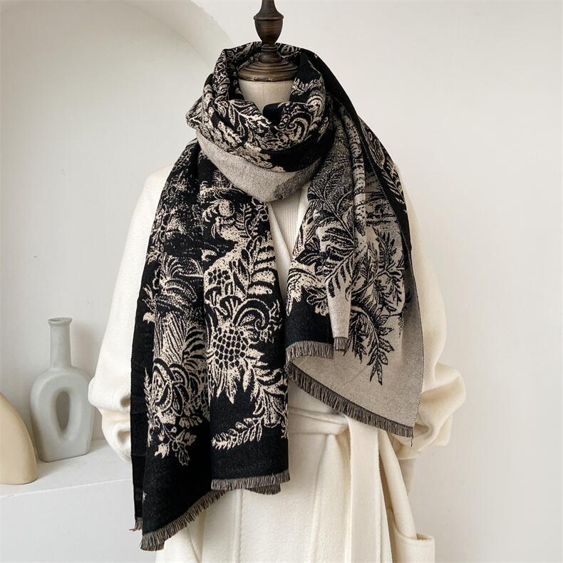 Autunno e inverno nuovi dipinti di paesaggi elegante moda sciarpa scialle lusso donna imitazione cashmere caldo collo_voghion.com