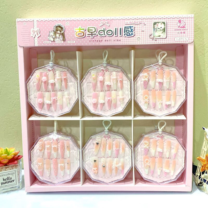 Creative spring and summer new long French bow nail art wholesale student whitening nail art patch set Creative spring and summer new long French bow nail art wholesale student whitening nail art patch set