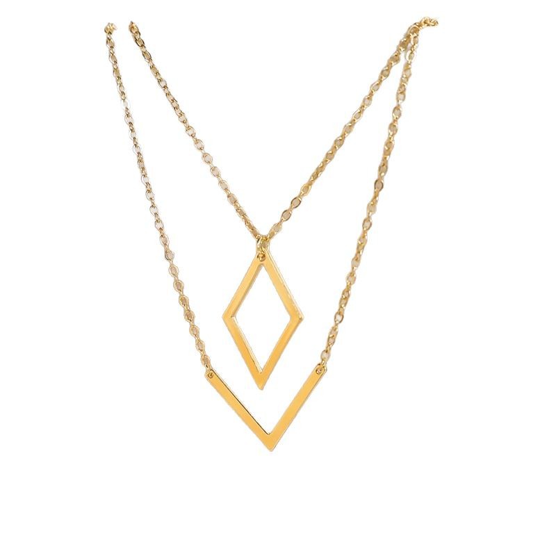 Cross-Border Stainless Steel 14K Gold Plated Fashionable Simple Geometric Pendant Women's Necklace Sweater Chain_voghion.com