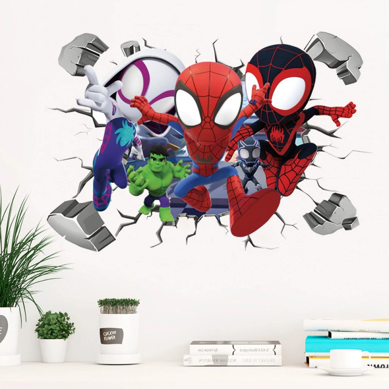Наклейка на стену "Мстители 3D" Халк Человек-паук Аниме Постер Детская спальня ПВХ Мурал Мультяшная наклейка для шкафа