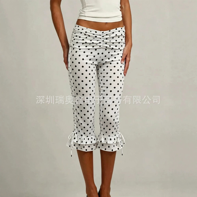 American-style solid color simple polka dot print slim-fit yoga pants for spring and autumn outdoor jogging fashion women's capri pants American-style solid color simple polka dot print slim-fit yoga pants for spring and autumn outdoor jogging fashion women's capri pants