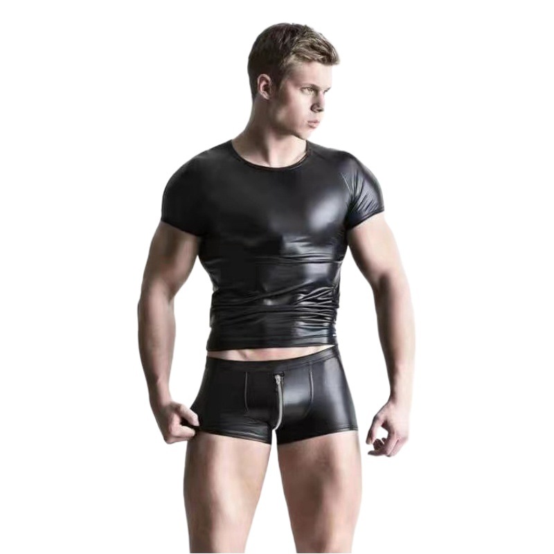 Lencería sexy discoteca etapa ds traje de cuero mate camiseta medias entrepierna abierta pantalones cortos de cuero N805/N806