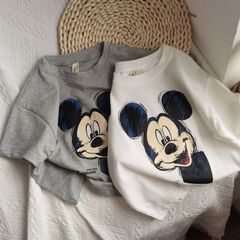 2024 New Children's Cotton Summer T-shirt with Cartoon Design for Boys and Girls, Round Neck Baby Infant Top