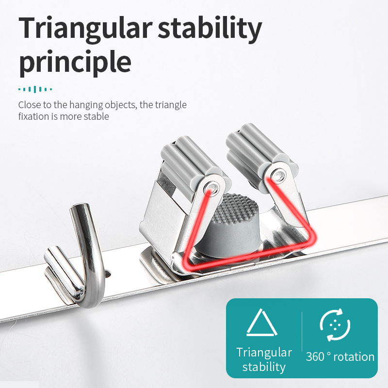 Amazon dedicado 304 fregona de acero inoxidable gancho fregona rack fregona clip escoba clip de almacenamiento sin perforar transfronterizo