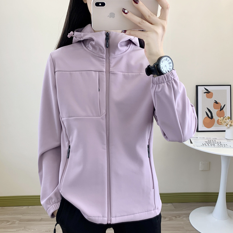 Outdoor Soft Shell Clothes Autumn and Winter fleece-lined Women's Top Fleece Clothes Windproof Warm Jacket Mountaineering Sports Jacket