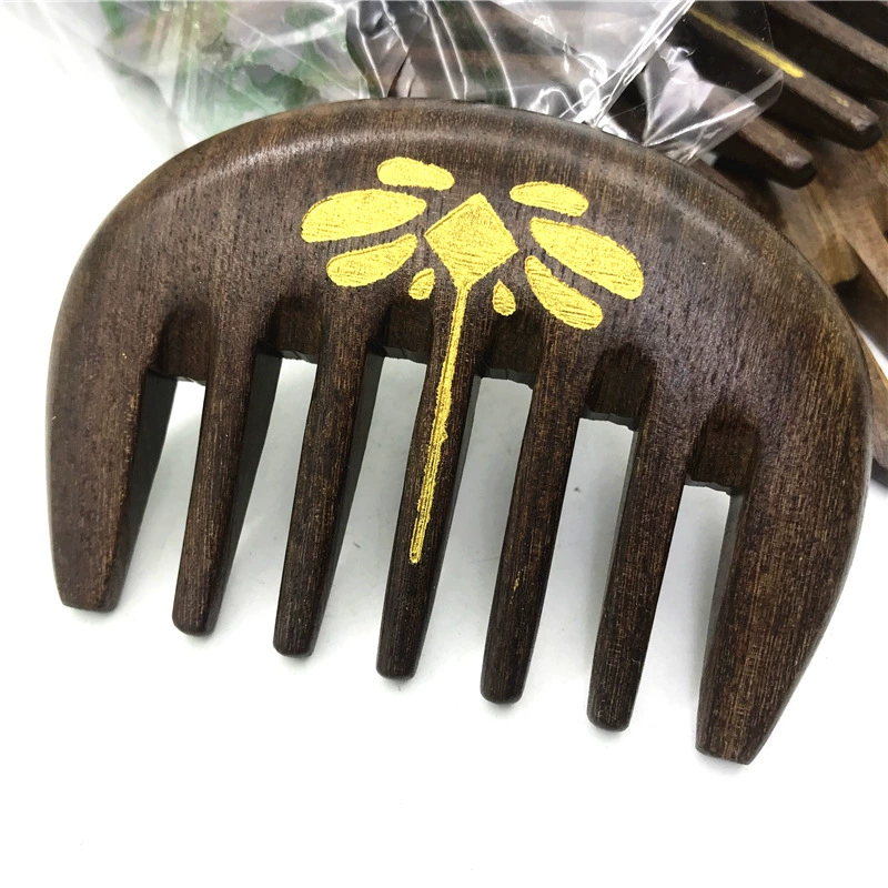 Миниатюрный деревянный карманный гребень, золотая окраска sandalwood и spruce, варианты 8–10 см, резьба по дизайну