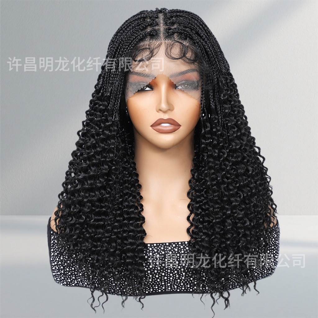 Small Dreadlocks with Small Curls, Lace Front, Chemical Fiber, Hand-Woven Knotless Box Braids, Wig, High Temperature Fiber