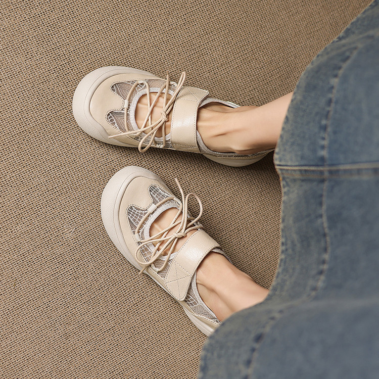 Giày sneaker nữ đế dày ren lưới phối màu cổ thấp — màu trắng ngà chi tiết 46
