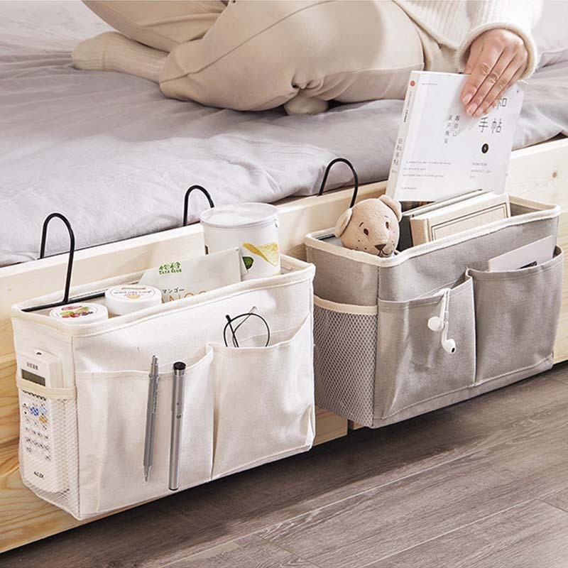 Estante de almacenamiento de dormitorio bolsa colgante multifuncional colgante al lado de la cama tipo colgante de baño algodón canapé cesto de almacenamiento bolsa colgante de cabecera de cama image 5