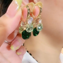 高端方块孔雀绿水晶锆石耳环小众高级感耳扣气质2022新款轻奢耳饰