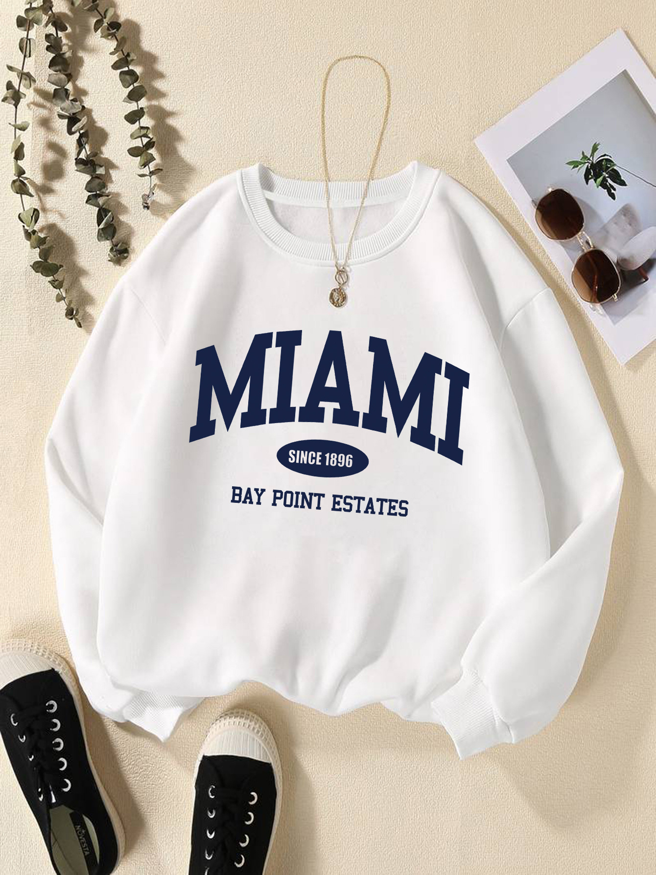 Women's Print Thermal Lined Crew Neck Loose Pullover Long Sl