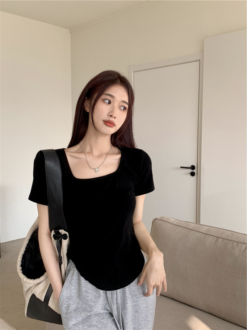 175g Weight Short Sleeve Sleeve Length Polyester Fabric Type Short Top Length T-shirt Tops Type Casual, Daily Occasion Square Neck Neckline Slim Fit Type Solid Color Pattern Summer, Spring, Autumn Season Women's Gender Casual, Simple Style Style Wholesale Women's Casual Simple Style Solid Color Short Sleeve T-Shirts 1