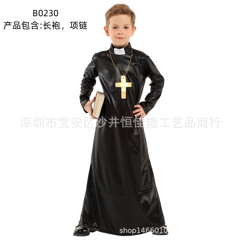 Halloween Masquerade Children's Godfather Costume Priest Cosplay Costume Missionary Costume B0230