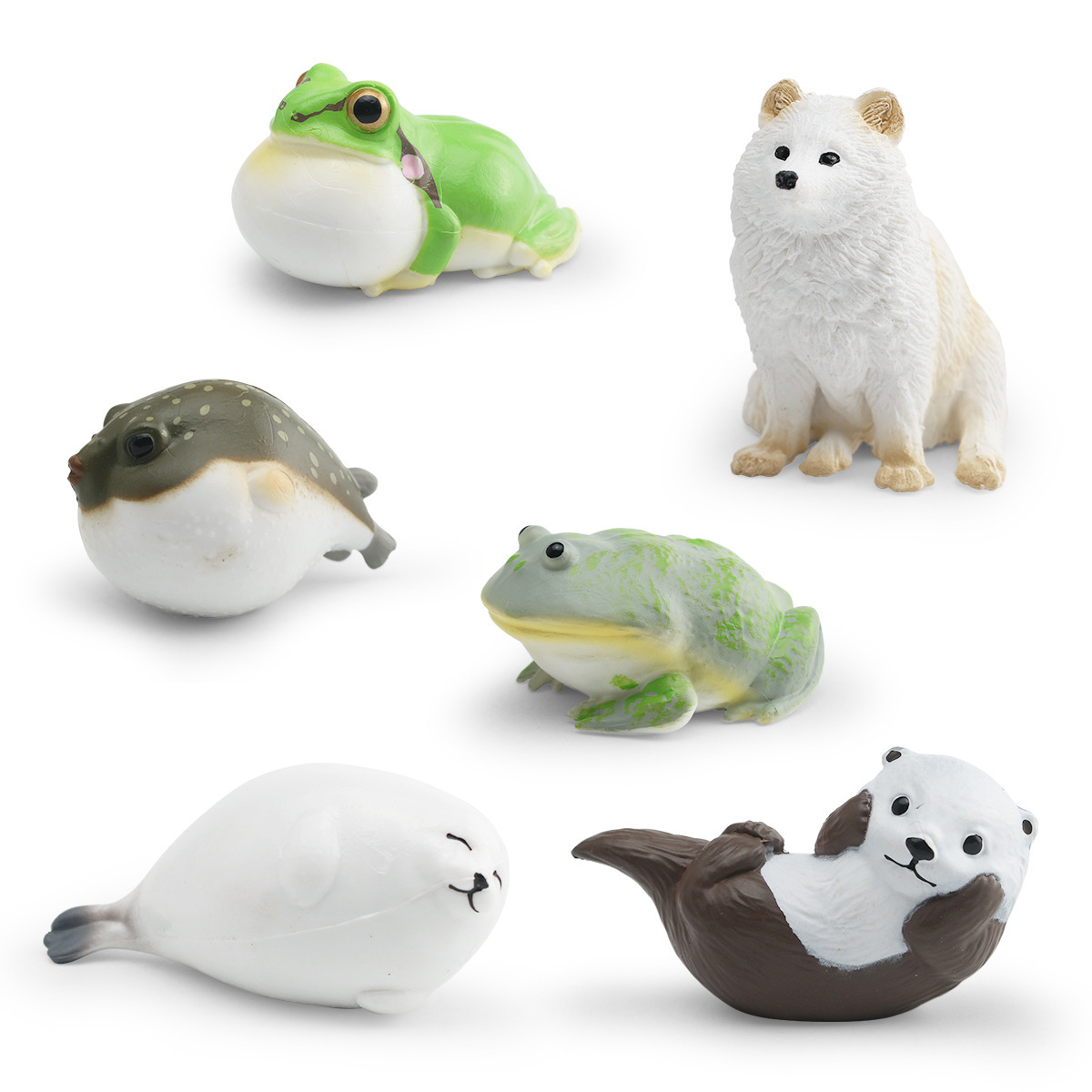 Transfronterizos mini simulación perro de madera panda cerdo conejo blanco serpiente blanca hámster nutria foca animal adornos modelo juguete