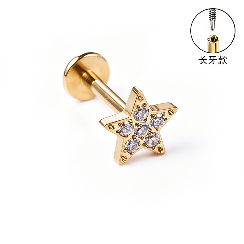F136 Titanium Alloy Long Tooth Style Ear Studs, Finely Carved Ear Bone Studs with Zirconia, Lip Studs, G23 Titanium Body Piercing Jewelry detail image 22
