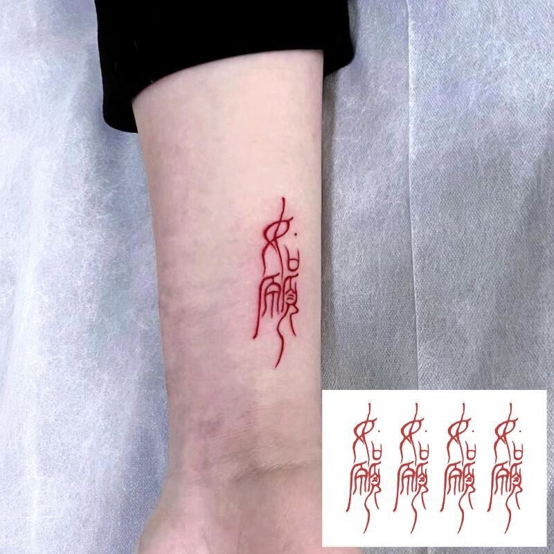 Red Chinese Character Wish Tattoo Sticker for Wrist Scar Covering Simulation Waterproof Color Tattoo Sticker Small Fresh Tattoo Sticker