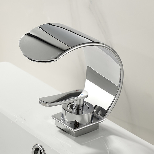 Cross-border basin waterfall faucet wide mouth full copper brushed black cold and hot water countertop basin faucet large flow