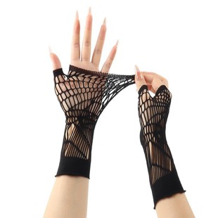 Spider Web Gloves Halloween Decoration Cosplay Dark Y2K Sexy Gothic Jk Mesh Half Finger Nightclub Party