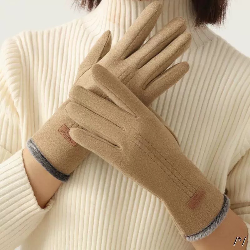 手套女加绒新款小众秋冬款宽松通用防风保暖骑行触屏可爱德绒批发|undefined