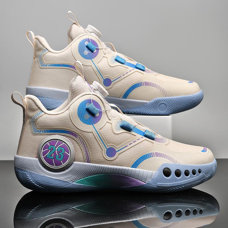 No.23 Buttons Basketball Shoes Mesh Flying Woven Basketball sneaker Tie-free High-top Shoes Men's and Middle School Students' Ball Shoes