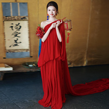 红色单肩晨袍女新娘高级感小众简约订婚晚礼服气质轻奢结婚敬酒服