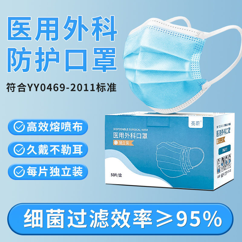 医用外科一次性口罩三层成人防护独立包装医用批发现货口罩
