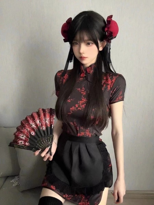 中華料理娘ロリータ日系lolitaメイドエプロンcos服新中国式チャイナドレスワンピースセット|undefined