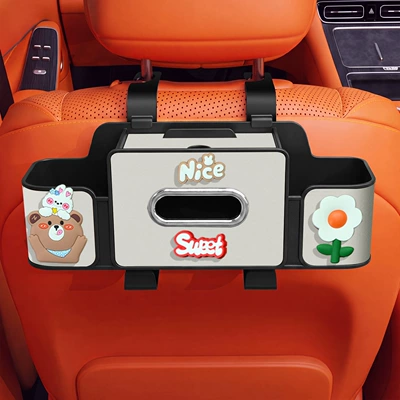 Car tissue box/set: cartoon car rear storage box - nice-little-bear-4-in-1-seat-storage-box-4th-generation-white