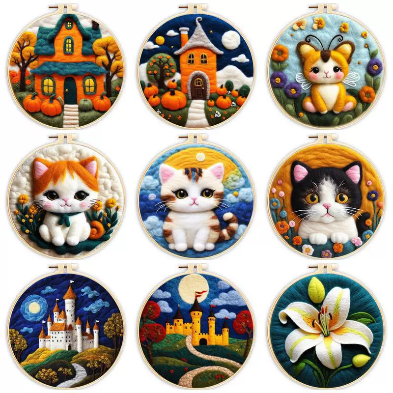 TEMU SHEIN Amazon cross-border needle felt entry-level felt painting with embroidery frame wool needle felt home supplies
