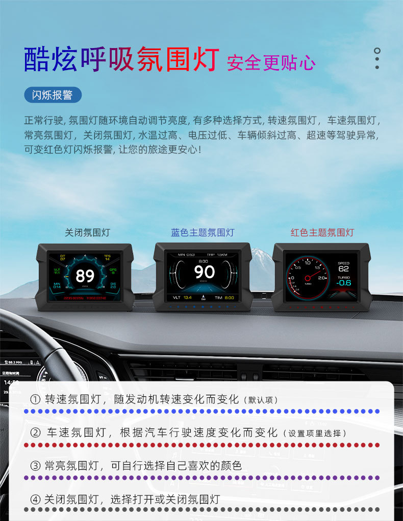 Car Smart Head-Up Display Hd Obd Lcd Instrument Slope Meter Car Fault Code Clearing Detector