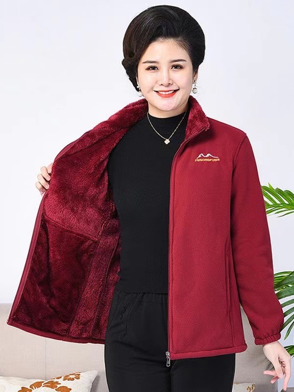 秋冬款妈妈装珊瑚绒摇粒绒外套女抓绒上衣卫衣中老年宽松加厚加肥|undefined