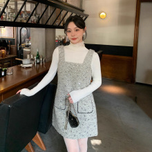 10.20广州十三行25冬小香风减龄气质粗花呢亮片背心连衣裙女F6906