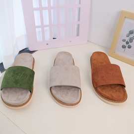2025年新款绒面EVA切片平底拖鞋女防滑软底女拖鞋可外穿舒适露趾
