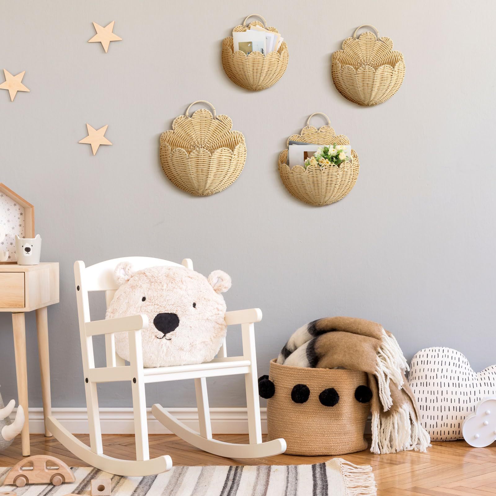 Cesta de almacenamiento de pared de caña personalizada decoración residencial llave cesta de almacenamiento de artículos diversos cestas de pared de decoración en forma de ventilador