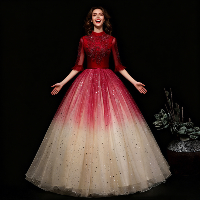 Cross-Border Supply Wedding Dress for Women 2026 Bride European and American Court Style Gradient Dreamy Princess Foreign Trade Plus Size Puffy Dress