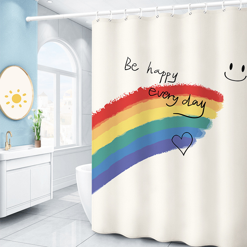 Rainbow Smiley Face Waterproof Shower Curtain Toilet Partition Bathroom Dry and Wet Separation Shower Room Shower Cover Kitchen Bedroom Door Curtain