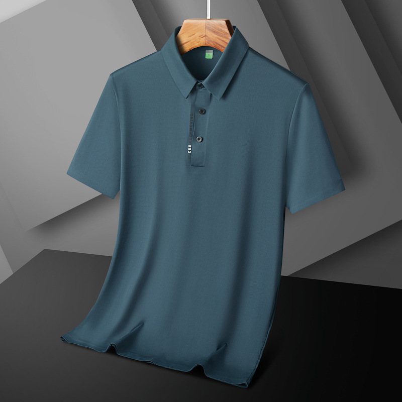 2024 hielo seda de secado rápido sin costuras polo de hombre de manga corta verano más grasa más talla camiseta de solapa gorda al por mayor