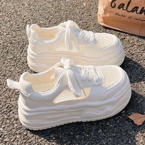 2026 summer new style mesh platform sole small white shoes women's all-matching chic skirt skate shoes breathable light skate shoes women