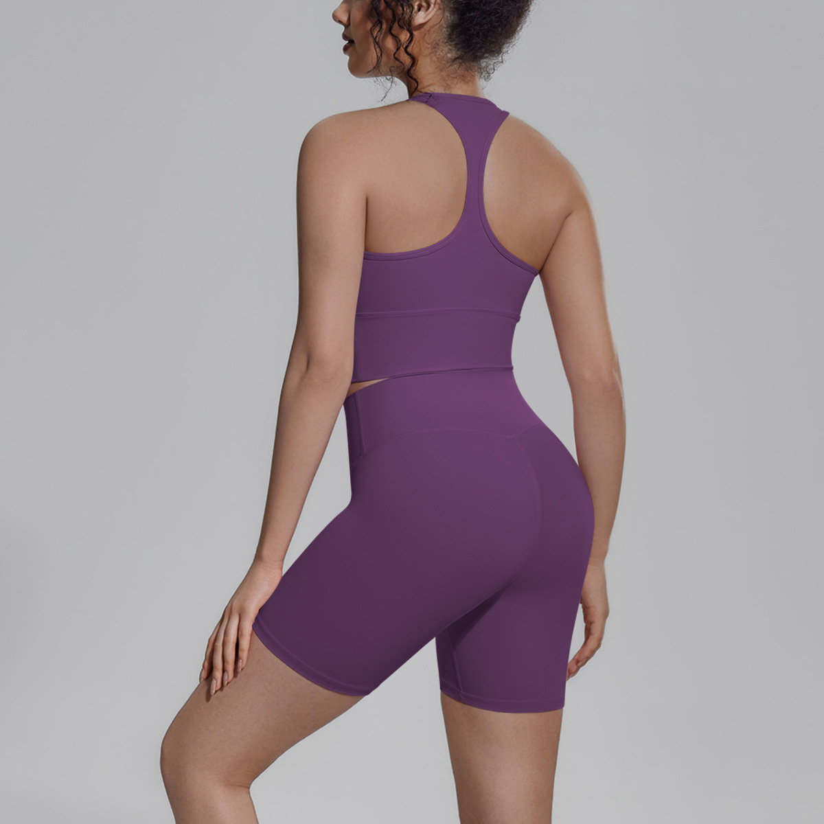Cross-border sólido doble cara brocade belleza de espalda ajustado y transpirable traje de yoga conjunto de entrenamiento deportivo correr fitness dos piezas conjunto de mujeres image 12