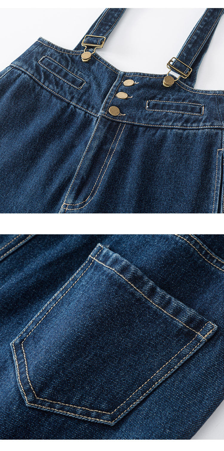 Yếm quần nữ denim ống rộng phong cách Hàn Quốc — xanh lam chi tiết 18