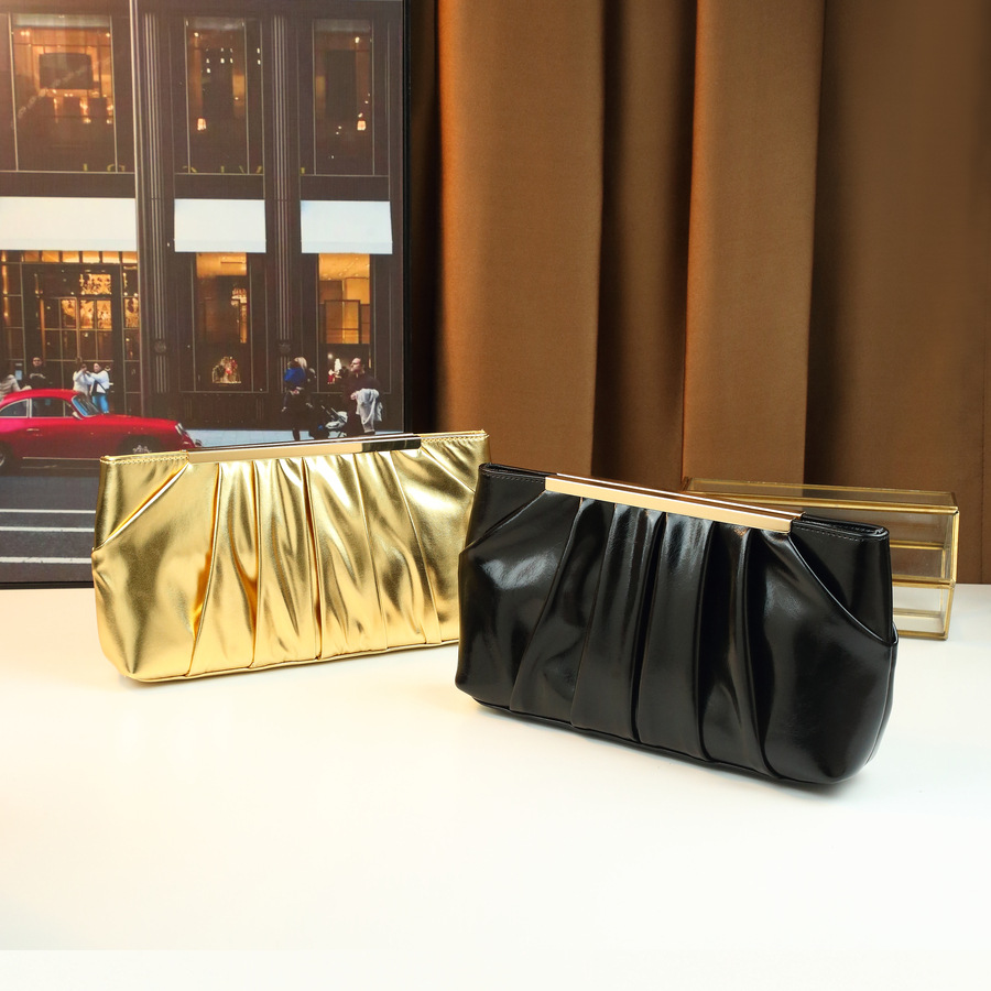 Elegante pochette da sera da donna in stile europeo-americano, borsa a tracolla plissettata a tinta unita._voghion.com