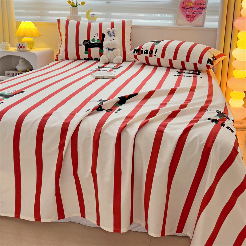 2025 nueva sábana de algodón fresco pequeña pieza individual 100 algodón dormitorio de estudiantes cama individual funda de almohada de tres piezas 2