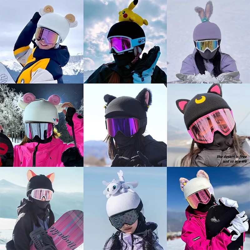 Lingnabel casco de esquí cubierta de sombrero de batería de doble placa sola cubierta de casco de nieve para mujeres adorables accesorios de decoración de orejas para niños