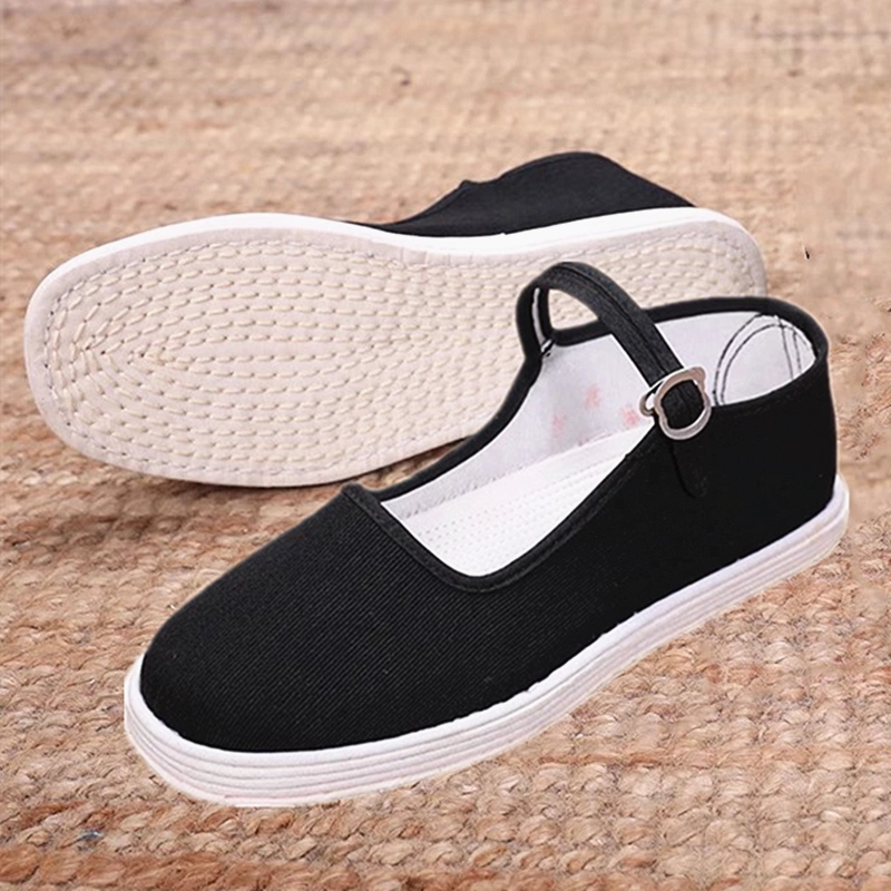 Женские летние тканевые туфли ручной работы, с неглубоким горлышком, дышащие, впитывающие пот, стоячие стойки, тысячеслойная подошва, женская обувь, подошва из чистой ткани, повседневные туфли из черной ткани.