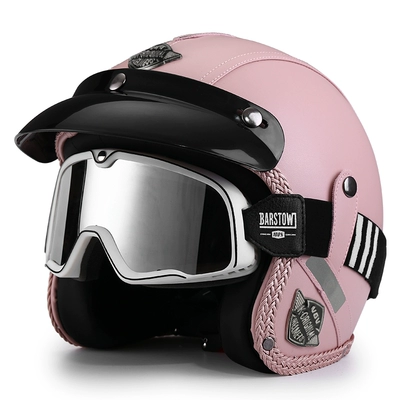 locomotive warm half helmet autumn — Motosiklet dəbilqələri - m-pink-black-and-white-striped-goggles-free-brim-face-towel