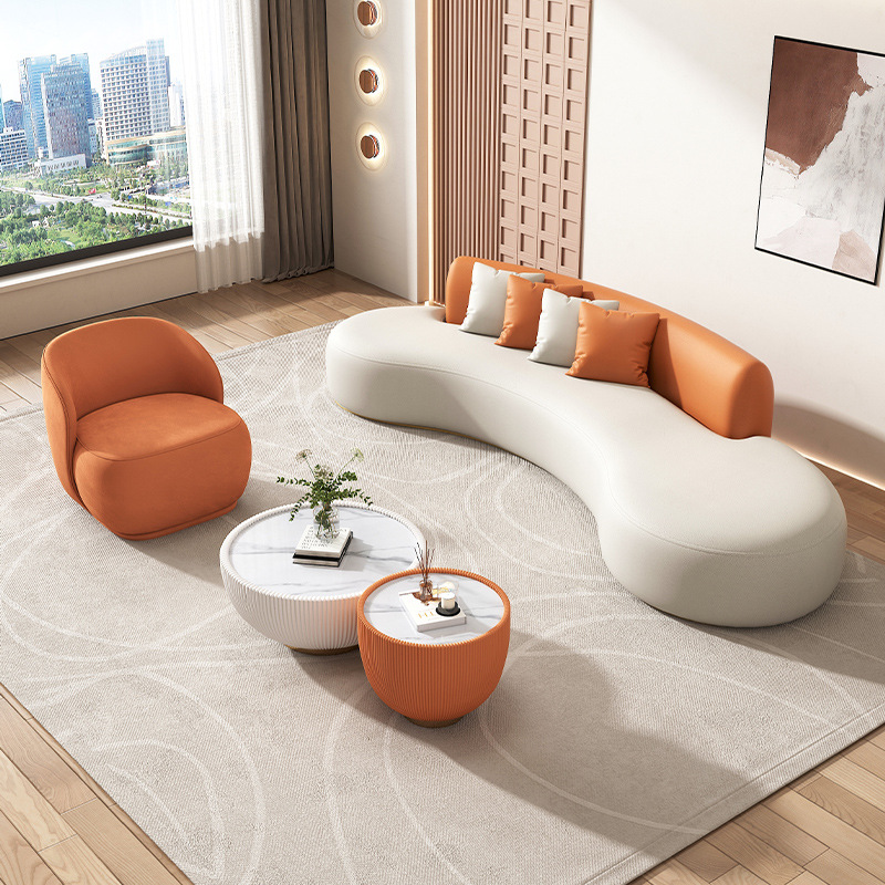 Salón de belleza sala de estar sofá mesa de té combinación de diseño curvo personalizado hotel lobby silla de relajación sofá residencial image 1