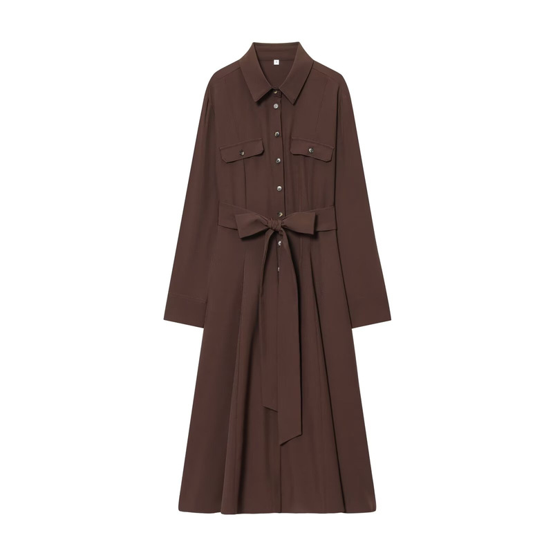 Cross-Border Foreign Trade European and American Style Aliexpress Hot-Selling Autumn Fashion Shirt-Style Solid Color High-End Long Dress