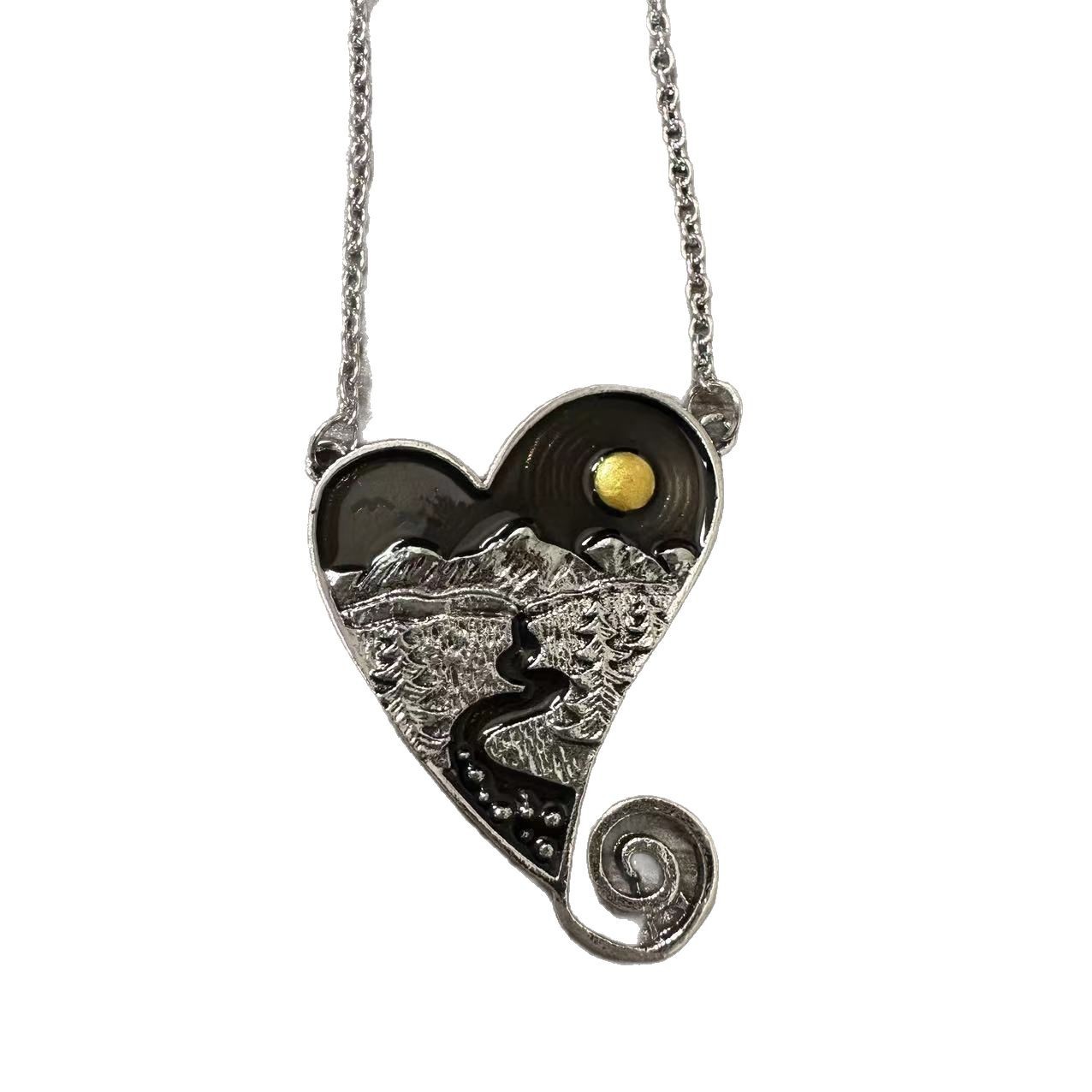 Collier Suxin en forme de cœur, motif paysage, pour hommes et femmes. Boucles d'oreilles tendance à la texture exquise._voghion.com