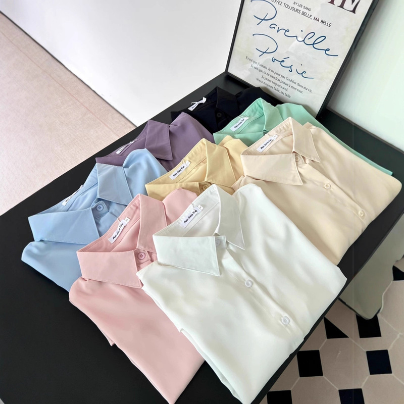 High-End Commuter Silky Smooth Slimming Look Shirt for Women Korean Pure Color Casual Layered Bottoming Shirt Jacket Spring High-End Commuter Silky Smooth Slimming Look Shirt for Women Korean Pure Color Casual Layered Bottoming Shirt Jacket Spring